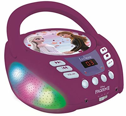 Lexibook RCD109FZ Disney Frozen odtwarzacz CD dla dzieci, przenośny, wielokolorowe efekty świetlne, mikrofon, gniazdo AUX, zasilanie AC lub bateryjne, dla dziewcząt, chłopców, fioletowy LEXRCD109FZ