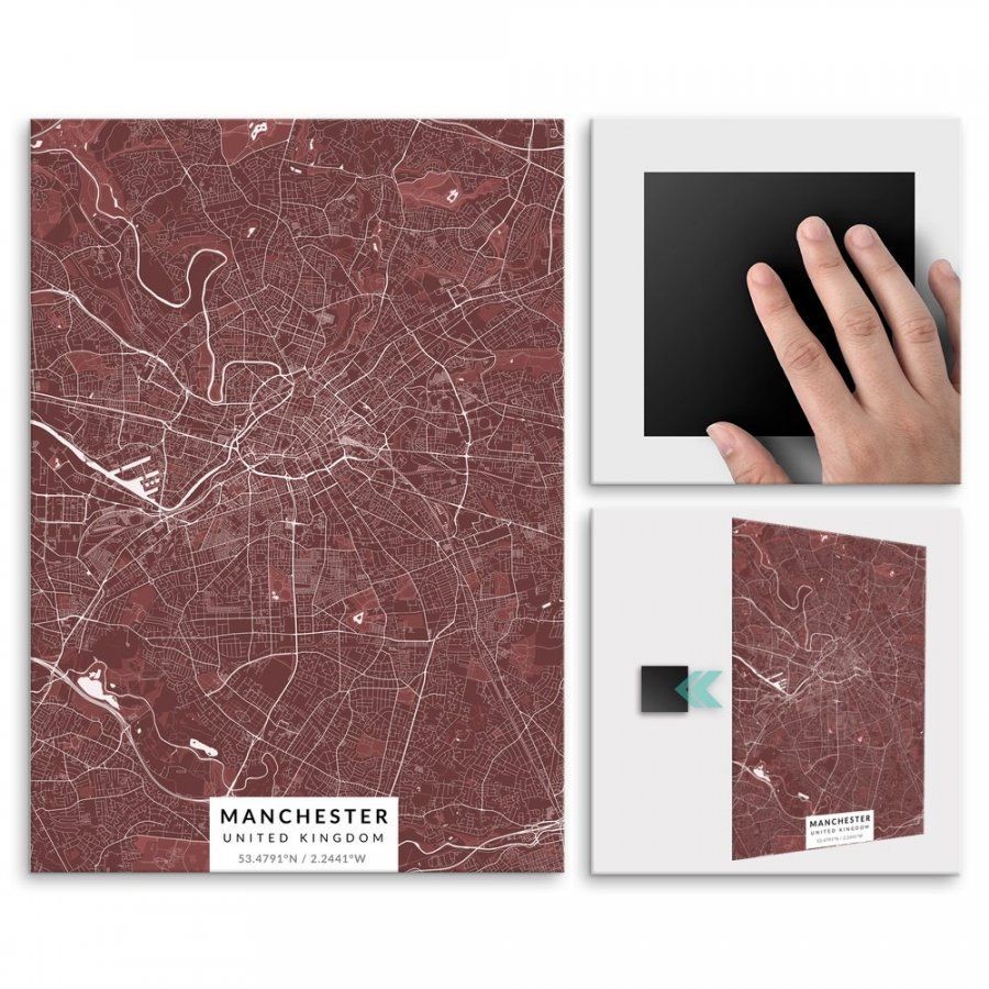 Pix4home Plakat metalowy Mapa Burgund Manchester L POS-L-02247