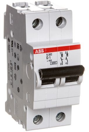 ABB Wyłącznik nadprądowy 2P D 1A 6kA AC S202-D1 2CDS252001R0011