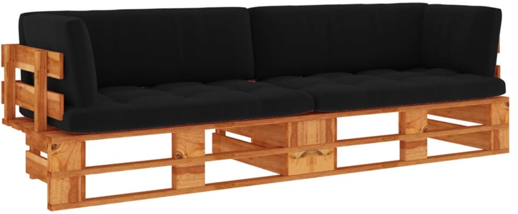 vidaXL Sofa 2-os. z palet, z poduszkami, miodowy brąz, drewno sosnowe