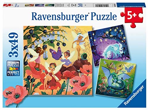 Ravensburger Kinderpuzzle 05181 - Einhorn, Drache und Fee - 3x49 Teile Puzzle für Kinder ab 5 Jahren 5181