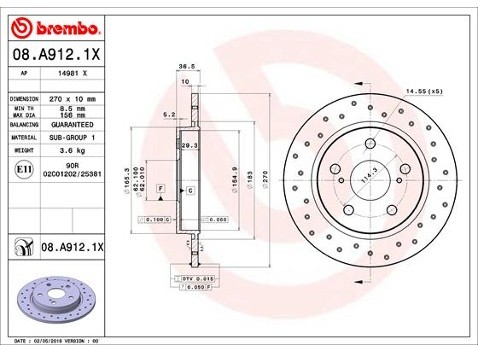 BREMBO Tarcza hamulcowa 08.A912.1X