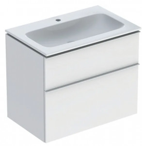 GEBERIT GEBERIT 502.336.01.3 Zestaw umywalka meblowa iCon slim z szafką pod umywalkę dwoma szufladami i zestawem odpływowo-przelewowym do umywalki 75cm biały lakierowany matowy biały matowy