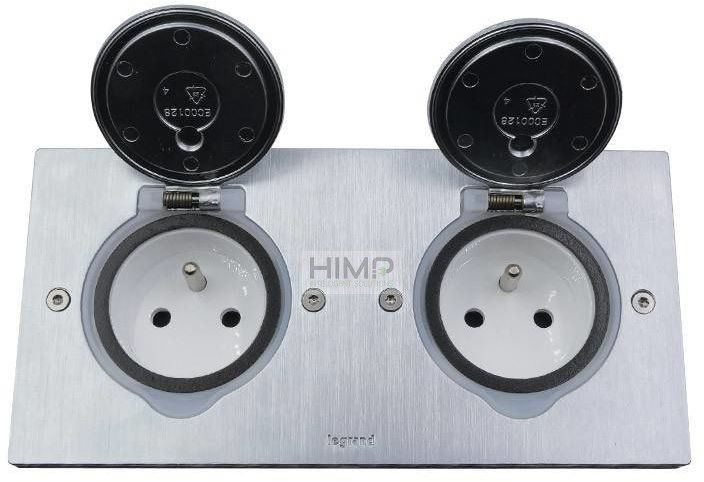 Legrand Kwadratowe gniazdo podłogowe podwójne z uziemieniem 2P+Z INOX 089702 089702/081988x2/077111x2