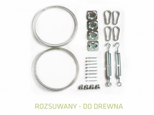 ŻAGLE OGRODOWE Żagiel ROZSUWANY - ZESTAW MONTAŻOWY do drewna z 2 linkami ZROZ_DREWNO_2linki