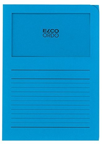 ELCO Elco Ordo Classico papierowe teczki organizery 220 X 310 MM 120 G/M z nadrukiem i okienkiem 180 X 100 MM błyszczący karton 100 sztuk niebieski 29489.32