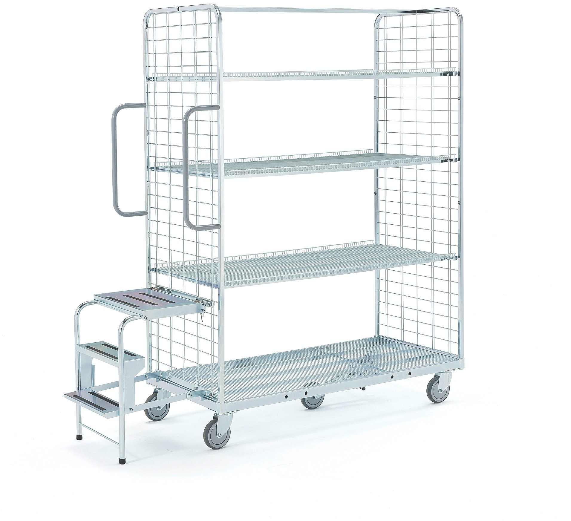 AJ Produkty Wózek PICKUP z półkami i drabiną, 1380x660x1830 mm