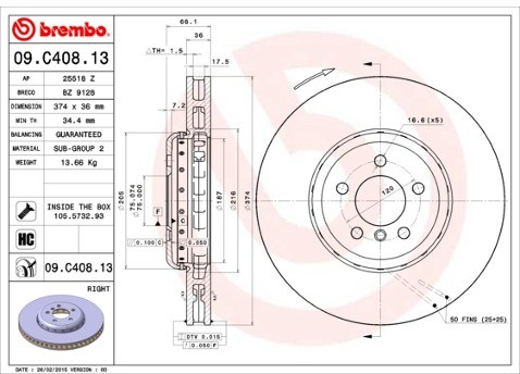 BREMBO Tarcza hamulcowa (1 sztuka) 09.C408.13