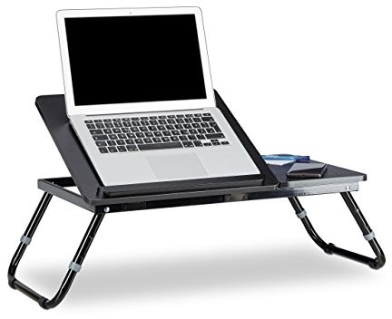 Relaxdays Stolik do komputera przenośnego  Lapdesk łóżko stołu Taca na łóżko części zamienne stolik pomocniczy Laptop szer. x gł. x wys.) 60 cm x 35 cm x 24 cm z drewna z czarnym czytania ze szkła form 10013215
