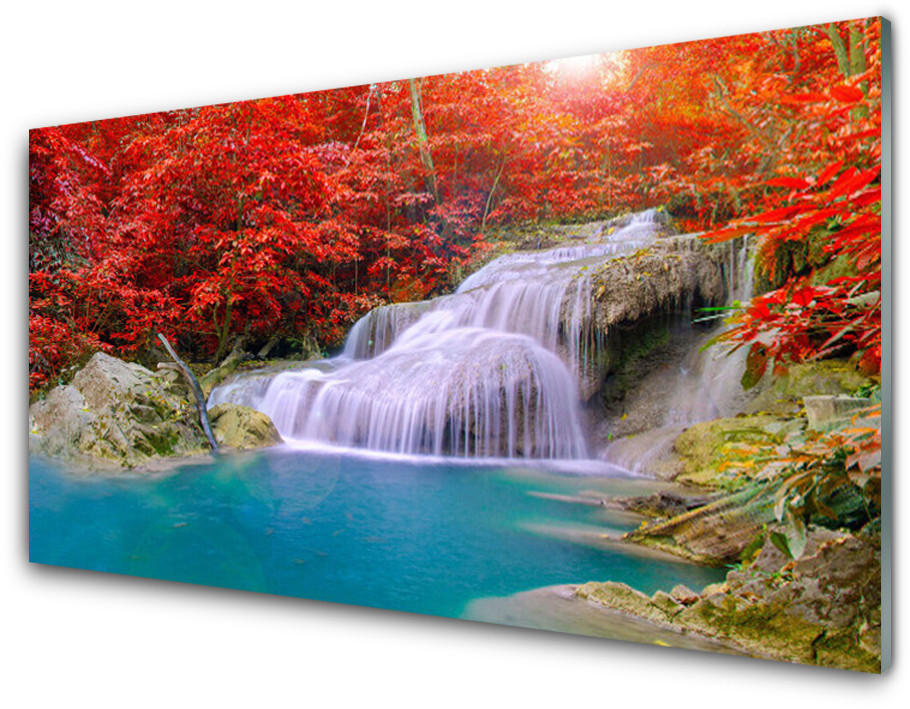 Tulup.pl Panel Szklany Jesienny Wodospad Las 140x70cm