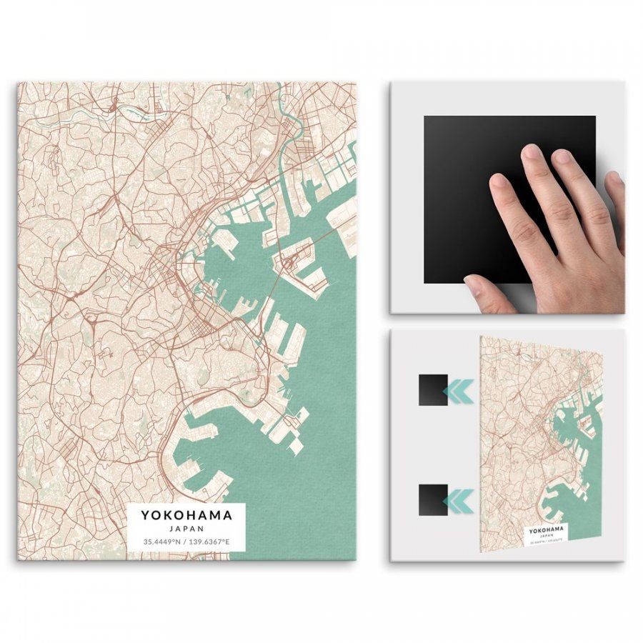 Pix4home Plakat metalowy Mapa Vintage Jokohama M L POS-L-03626