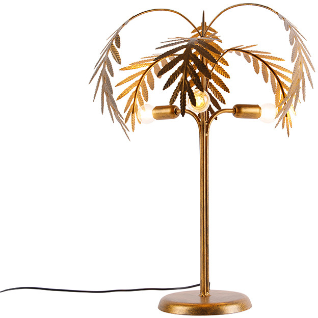 QAZQA Vintage lampa stołowa złota 3-źródła światła - Botanica