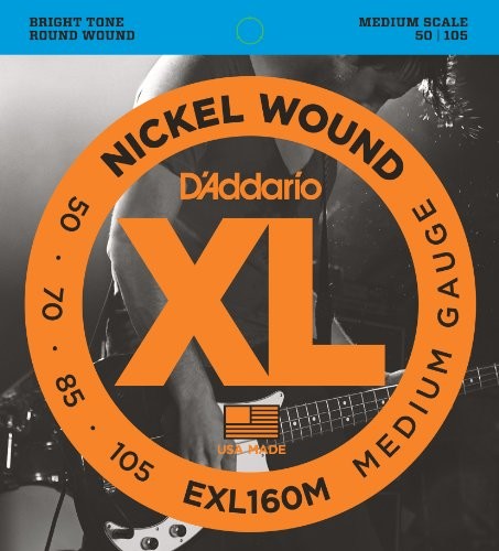 D'Addario EXL160 M komplet strun Niklowo do gitara basowa 050 '  105' Medium Scale EXL160M