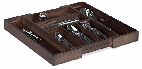 Relaxdays skrzynka na sztućce szuflady, rozsuwany, VAR. Szerokość, 5  7 kieszenie, bambus organizer, HBT: 5 x 48 x 46 cm, ciemnobrązowy