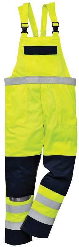 Portwest FR63 - Trudnopalne i ostrzegawcze spodnie ochronne ogrodniczki Multi-Norm - S-3XL.