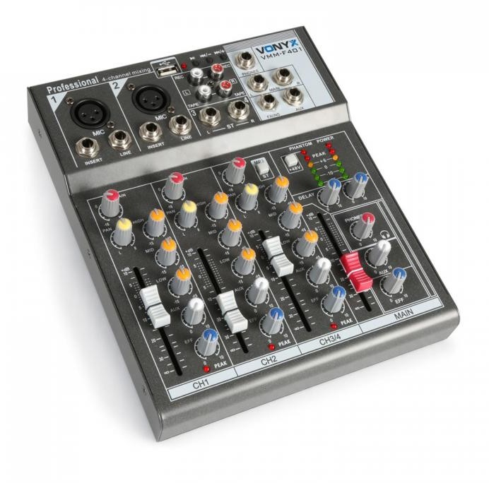 Vonyx Vonyx VMM-F401 4-kanałowy mikser odtwarzacz USB AUX-IN +48V zasilanie Phantom Sky-172.575