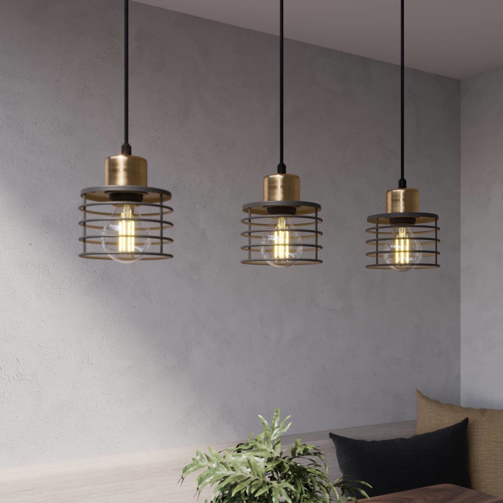 Euluna Lampa wisząca Edison czarna/miedziana 3-pkt. długa