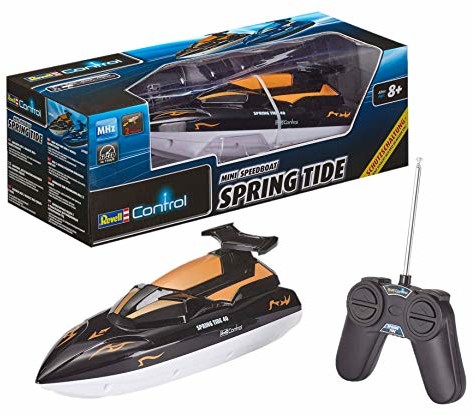 Revell Control RC Boot  zdalnie sterowany z pilotem 40 MHz, bezpieczny dla kolektora ze stabilnym tułowiem, dzięki przełączaniu bezpieczeństwa silniki działają tylko w wodzie, zasilanie bateryjne  SPR