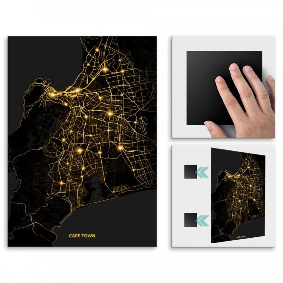 Pix4home Plakat metalowy Mapa City Lights Kapsztad L POS-L-03492