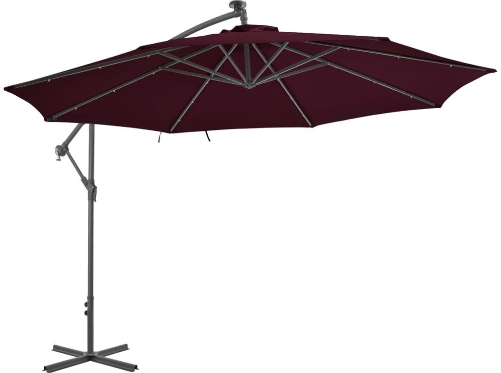 vidaXL Parasol wiszący z lampkami LED, bordowy, 350 cm 313782
