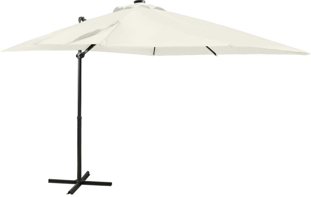 vidaXL Parasol wiszący z lampkami LED i słupkiem, piaskowy, 250 cm 312320