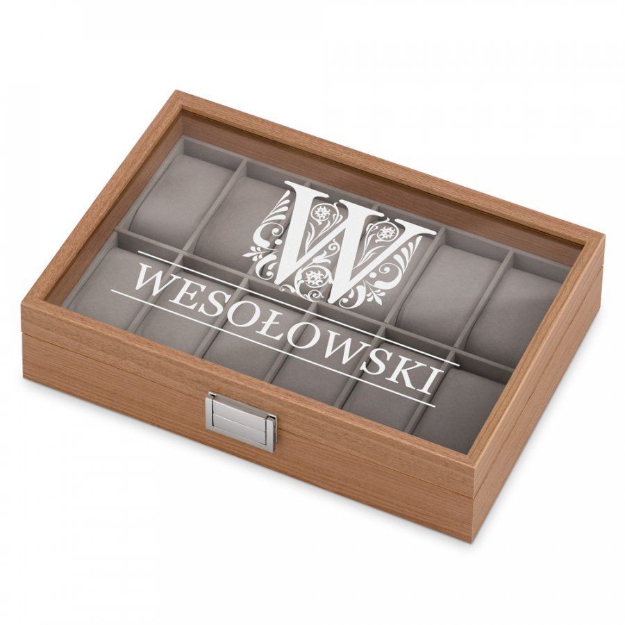 Murrano Drewniana Szkatułka Kuferek na Zegarki GRAWER Monogram SZKT-DR12-008