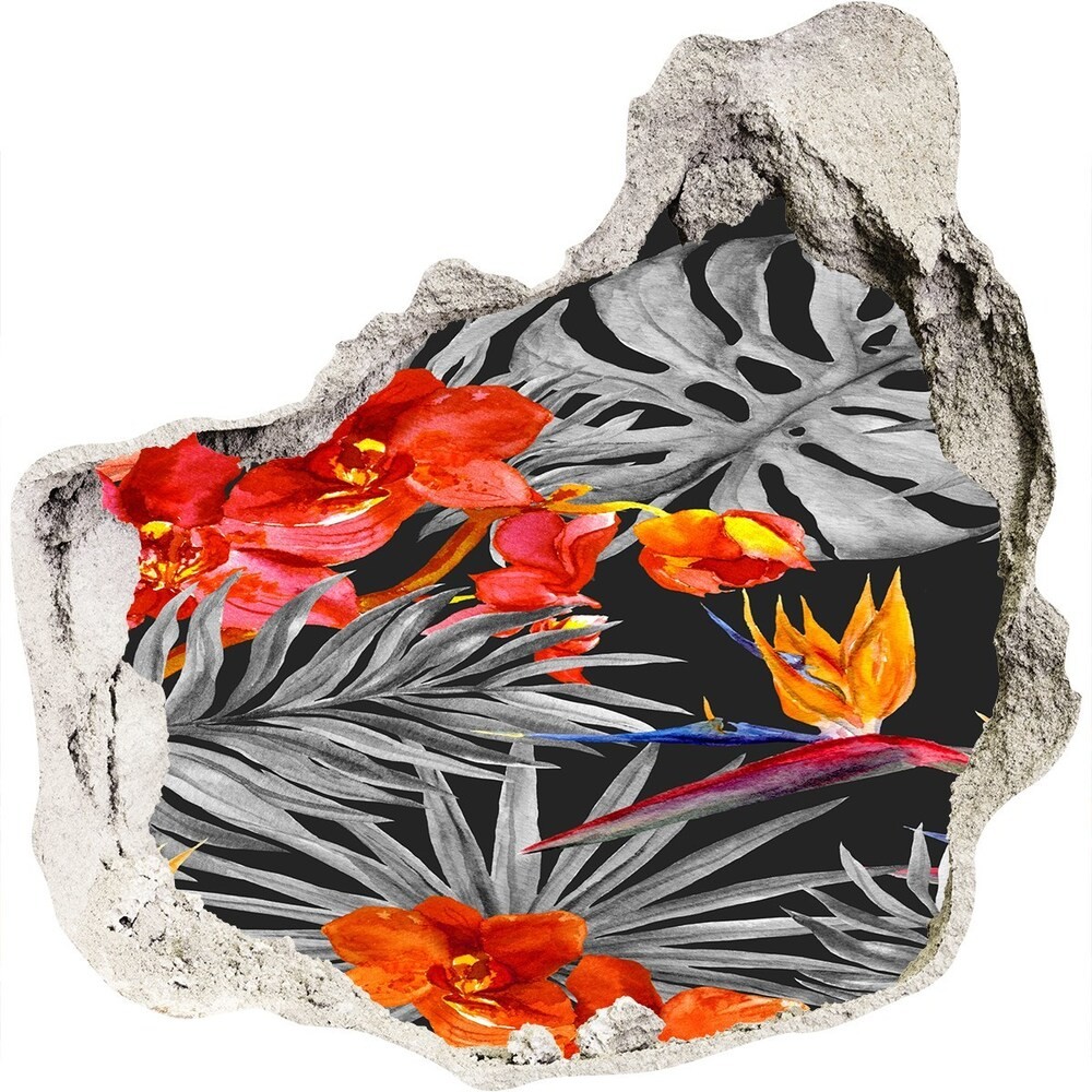 Wallmuralia.pl Dziura 3d fototapeta naklejka Flamingi i kwiaty