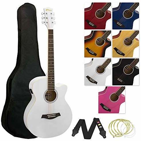 Tiger Music Tygrys pełnowymiarowy pakiet do gitary akustycznej dla początkujących z wbudowanym tunerem i EQ - biały ACG4-WH