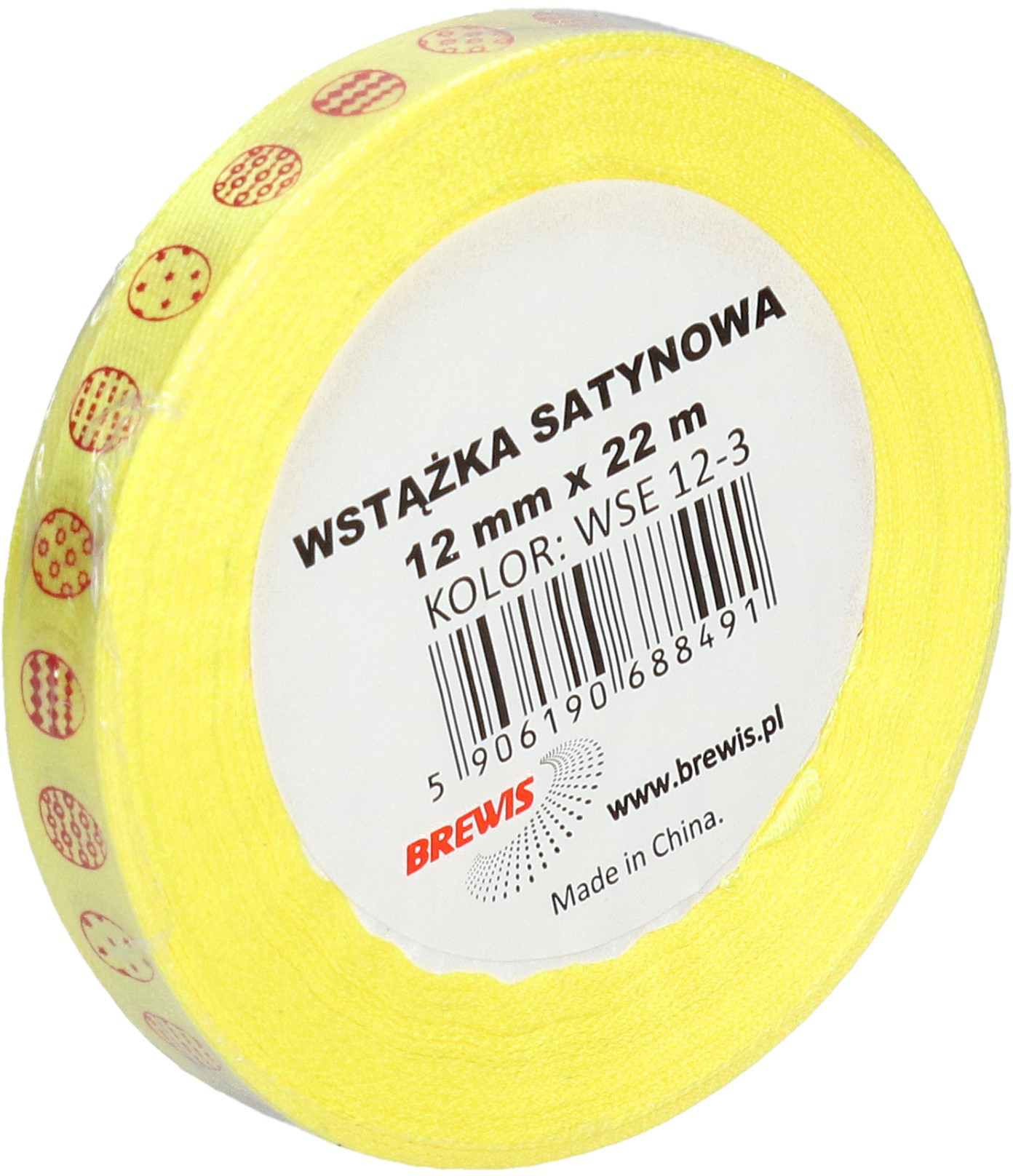BREWIS Wstążka satynowa 12mm żółta wielkanoc Brewis WSE12-3