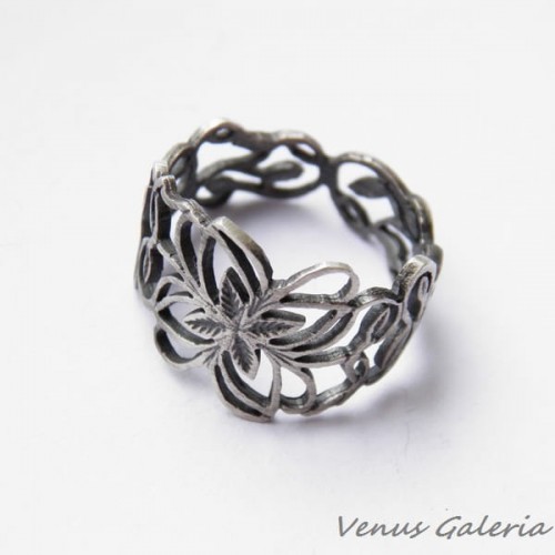 Skagen Obrączka srebrna ażurowa oksydowana 87