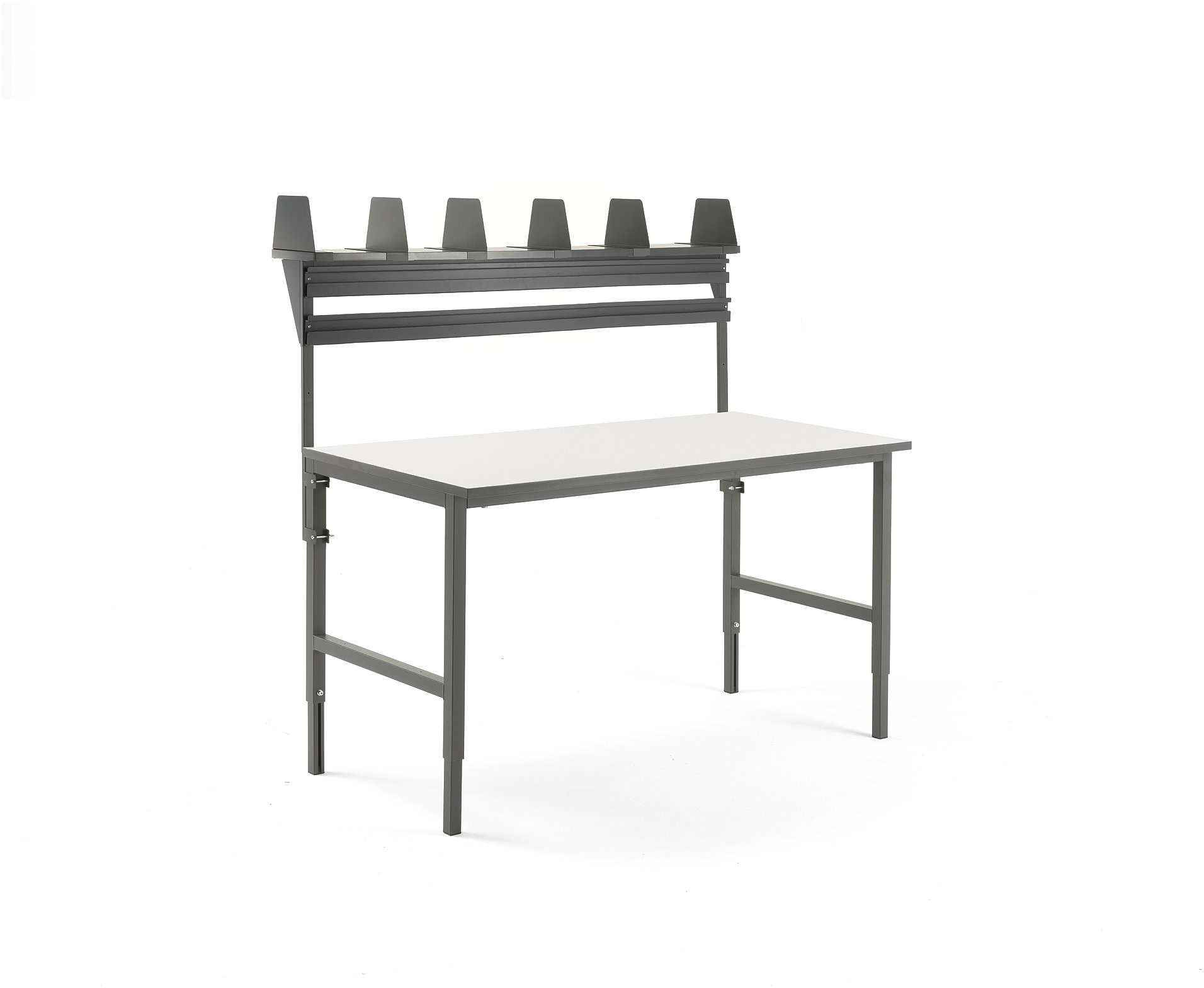 AJ Produkty Stół montażowy CARGO,1600x750 mm, górna półka +2 szyny na pojemniki