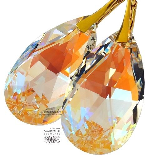 Swarovski duże kolczyki BLUE AURORA ZŁOTE SREBRO