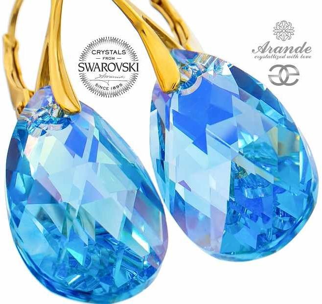 Swarovski kolczyki AQUAMARINE ZŁOTE SREBRO