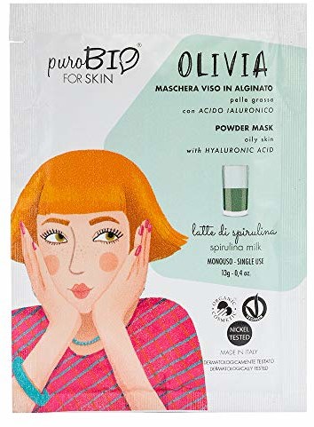 PUROBIO Olivia Peel-Off maska na twarz do tłustej skóry z kwasem hialuronowym mlekiem spirulinowym 13 g PuroBio