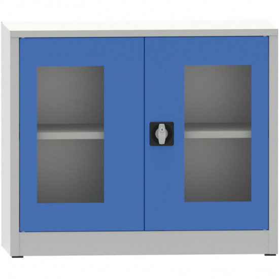 B2B Partner Szafa z półkami spawana ze szklanymi drzwiami, 800 x 950 x 600 mm, szara/niebieska 178601