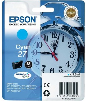 Epson oryginalny ink C13T27024012, 27, cyan, 3,6ml, WF-3620, 3640, 7110, 7610, 7620 C13T27024012