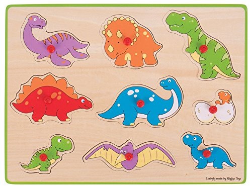 Bigjigs Toys Houten puzzle z wypustkami Dino's, 9dlg. BJ257