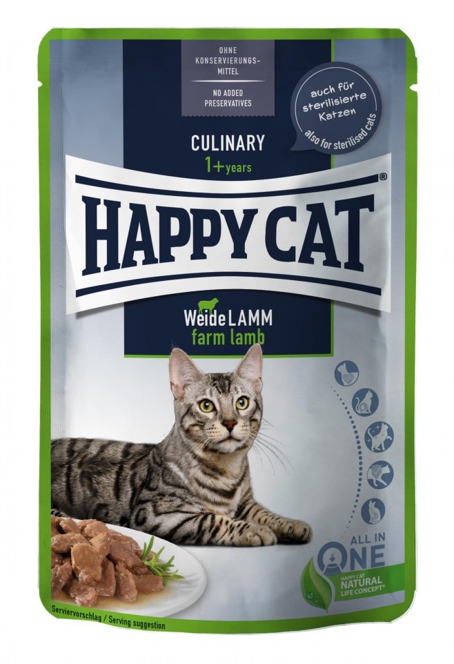 HappyCat Culinary Meat in Sauce Farm Lamb, mokra karma, dla kotów dorosłych, jagnięcina, 85 g, saszetka