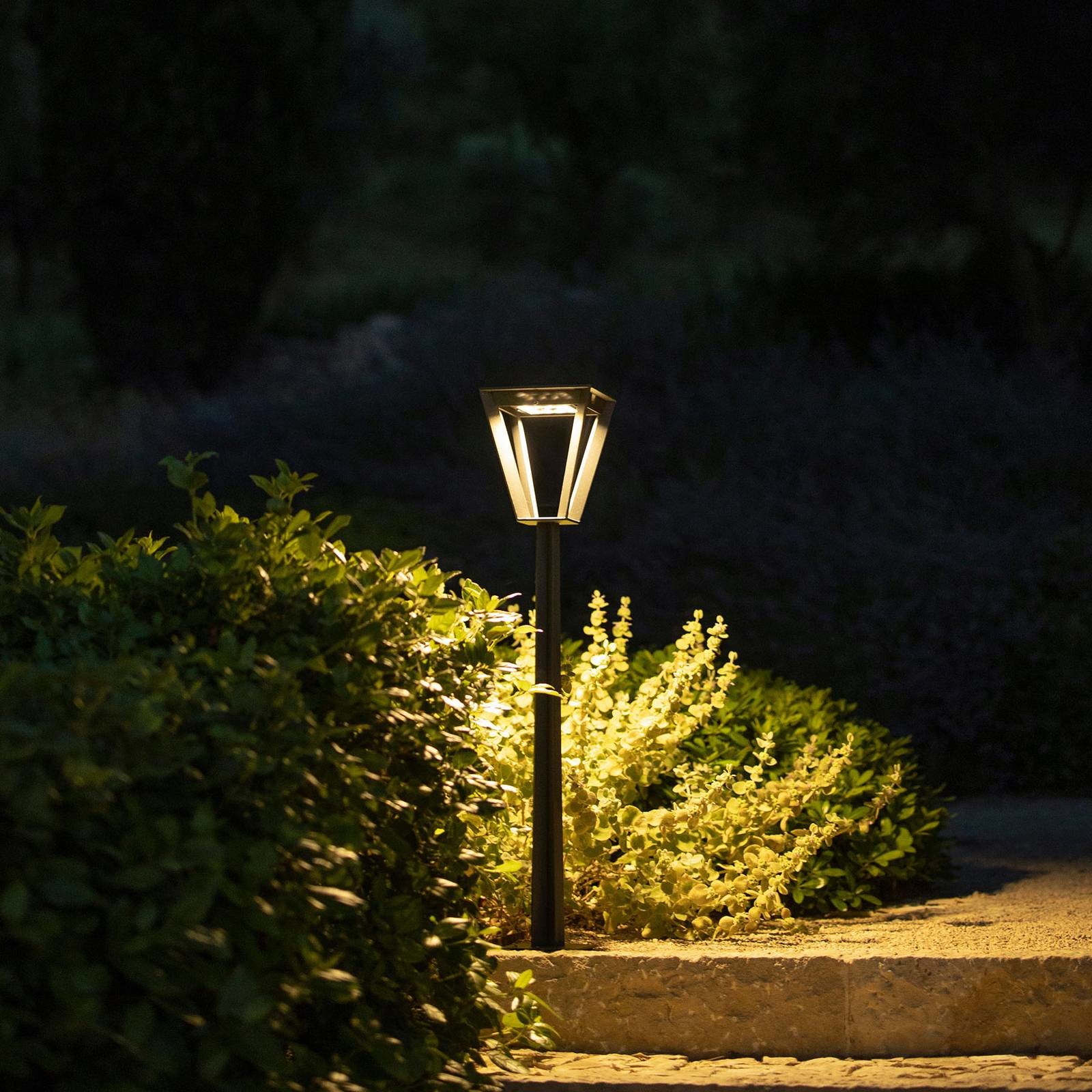LES JARDINS Lampa cokołowa solarna LED Metro czujnik, szara