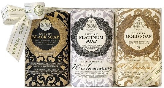 NESTI DANTE Firenze zestaw mydeł toaletowych Luxury Platinum Soap 250g + Luxury Black Soap 250g + Luxury Gold Soap 250g