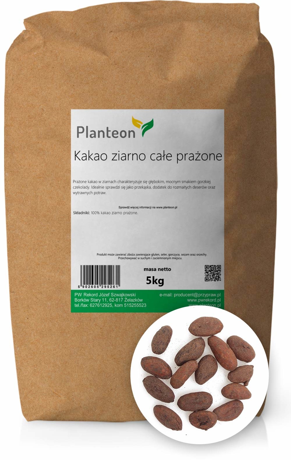 Planteon Kakao ziarno całe prażone 5kg 2-0077-04-6