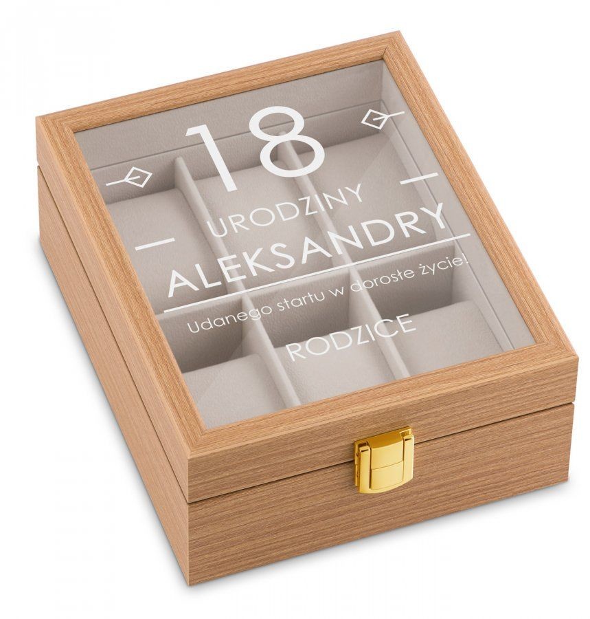 Murrano Szkatułka drewniana na 6 zegarków z grawerem dla córki na 18 urodziny SZKT-JD2X3-001