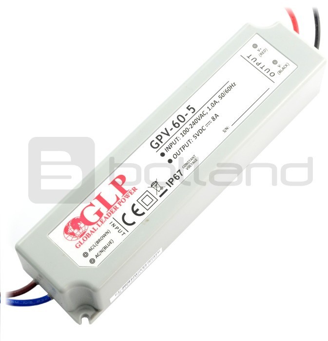 Zasilacz do taśm i pasków LED wodoodporny GPV-60-5 - 5V / 8A / 40W ZAS-08687
