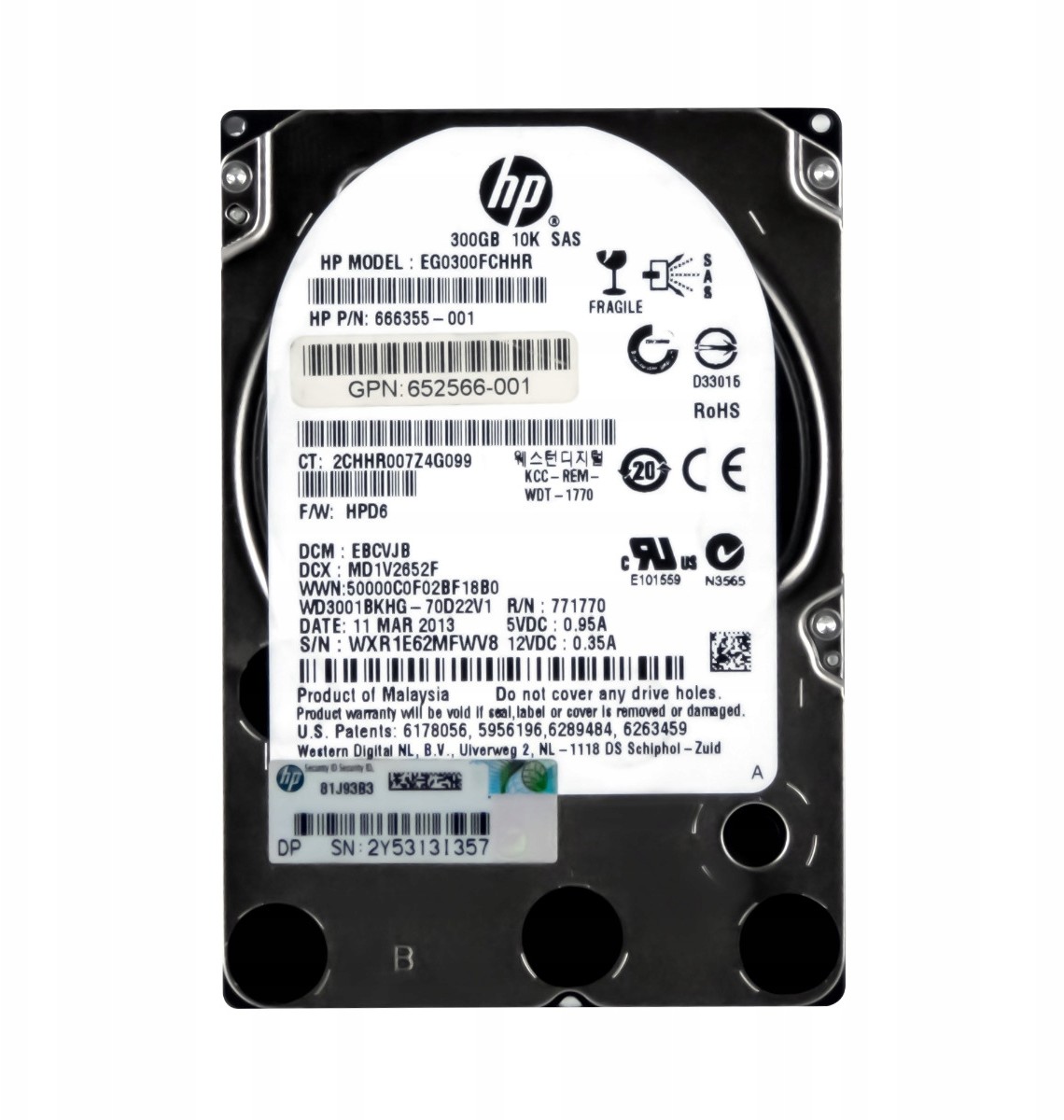 HP 300GB EG0300FCHHR 666355-001 10K 32MB SAS-2 2.5