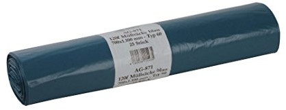 Funny Regeneracyjne włókna LDPE worki na śmieci, niebieska, zwinięty, 120 L, typ 60, 1er Pack (1 X 250 sztuk) AG-871