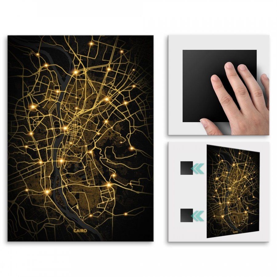 Pix4home Plakat metalowy Mapa City Lights Kair L POS-L-03733