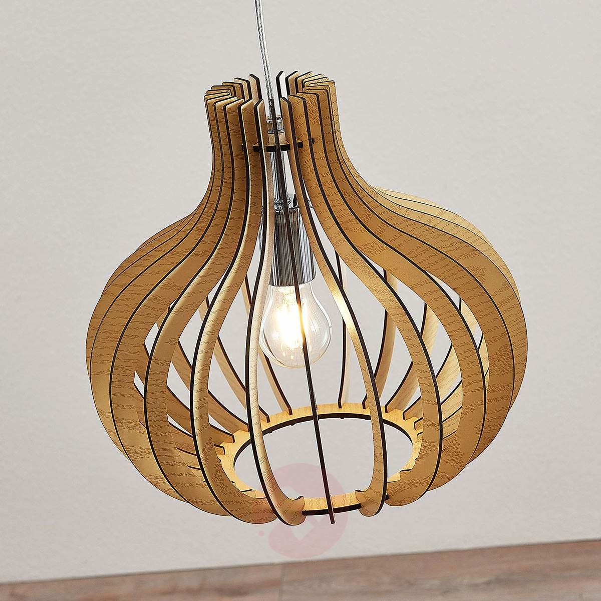 Lampenwelt com Drewniana lampa wisząca Sina, jasna