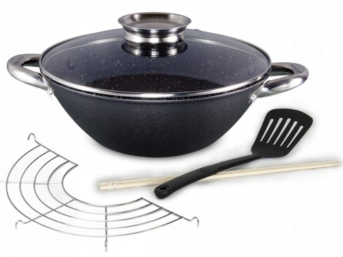 Kamille Wok patelnia żeliwna z powłoką marmurkową 28cm + gratisy 4806MR