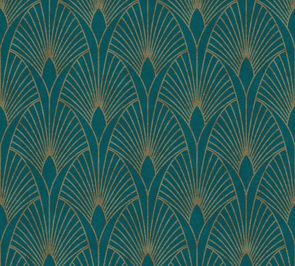 tapeta ścienna w stylu Art deco butelkowa zieleń