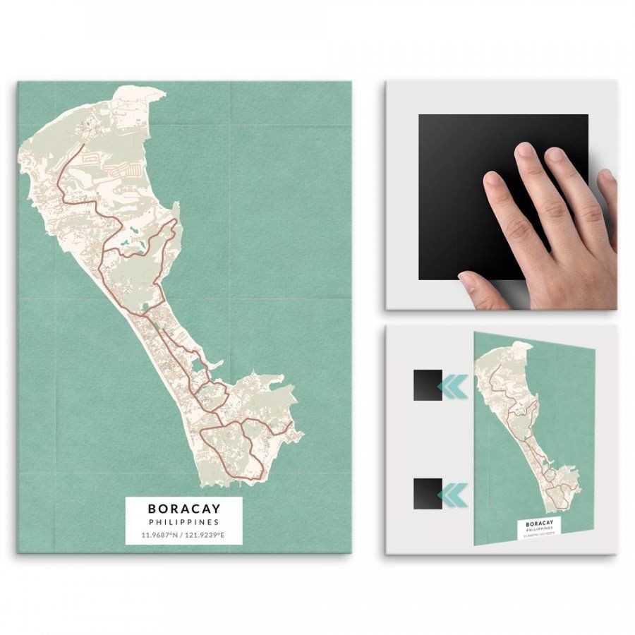 Pix4home Plakat metalowy Mapa Vintage Boracay L POS-L-03821